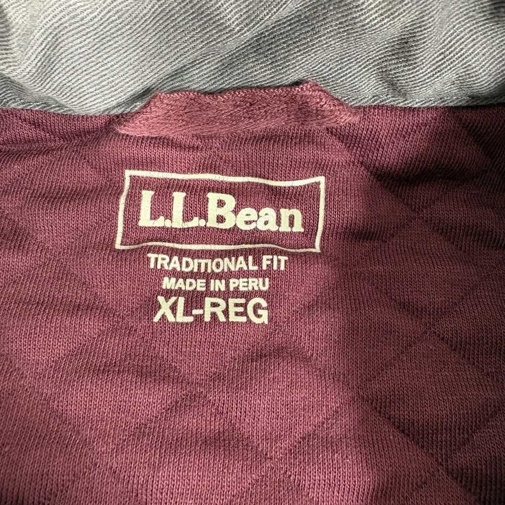 LL Bean Mens XL Traditional Fit Quilted Sweatshirt Snap Overshirt Shacket Maroon